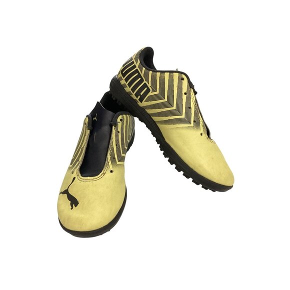 Puma youth size 13 Yellow Black Zigzag Design Turf Soccer Shoes - Picture 1 of 8